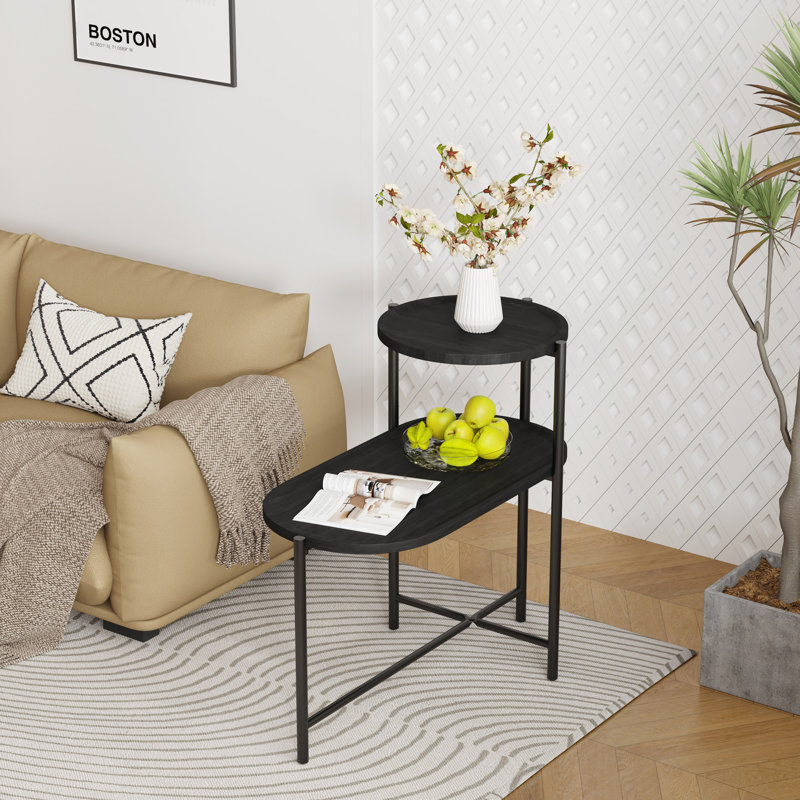 Small Coffee Tables 2-Tier Modern Sofa Side Table Living Room, Black