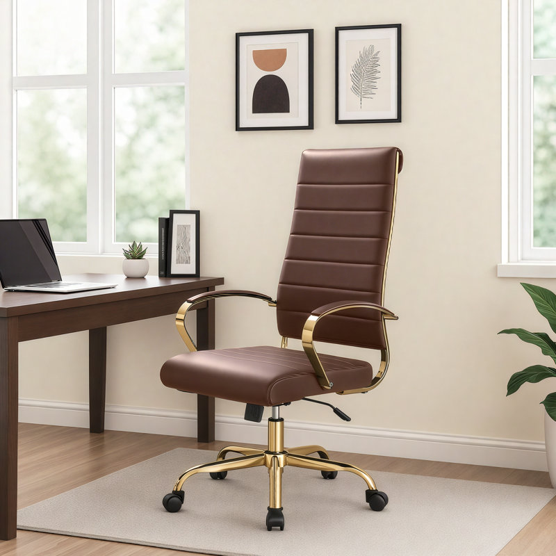 Fauteuil de bureau en cuir Humairaa, Marron foncé
