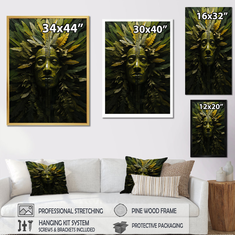 Masque de forêt tribal moderne I - impression, H 40 po x l 30 po x P 1,5 po, Cadre simple noir