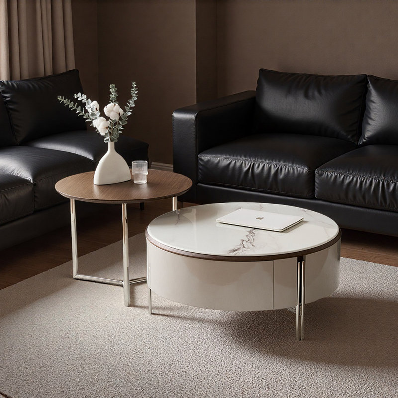 Circular microcrystalline stone coffee table set