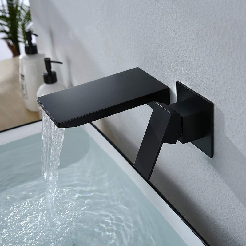 Waterfall Wall Mounted Bathroom Faucet, Matte Black