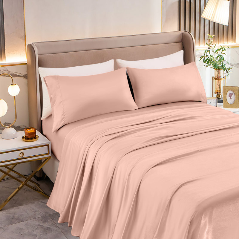 Elegant Comfort Luxurious 4-Piece Silky Satin Sheet Set, Skin And Hair Friendly, Wrinkle, Fade, Stain Resistant With Deep Pockets Fitted Sheet, Cooling Soft Satin Sheet Set