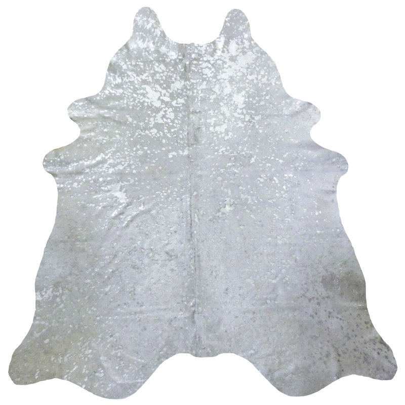 Tapis argenté en cuir de vache Dambrosio, Nouveauté 6 pi 8 po x 7 pi 6 po
