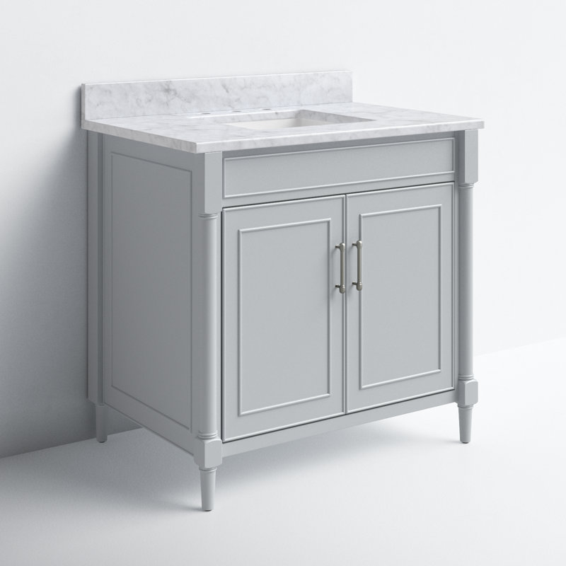 Selene Freestanding 37'' Light Gray Single Bathroom Vanity with Carrara Marble Top