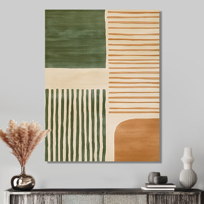 Orange Green Ethereal Optical Currents - Midcentury Modern Wall Art Decor, Orange Mid-Century Modern Canvas Print