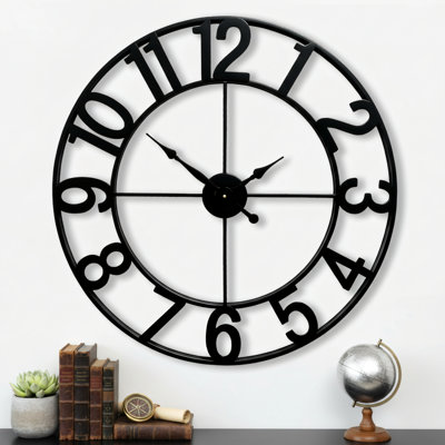 30.1-Inch Living Room Decorative Wall Clock, Crafted From Metal With Standard Arabic Numerals, Combining Timekeeping Function With Decorative Appeal. Black.