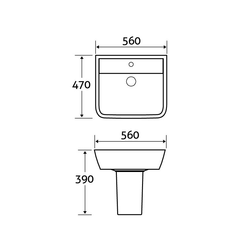 White Stone 560mm L x 560mm W White Ceramic Rectangular Sink with Overflow