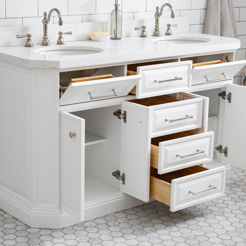 Bruning 60 " W Freestanding Standard 2 Double Vanity Bathroom Vanity With Engineered Marble Top, Polished Nickel, Pure White