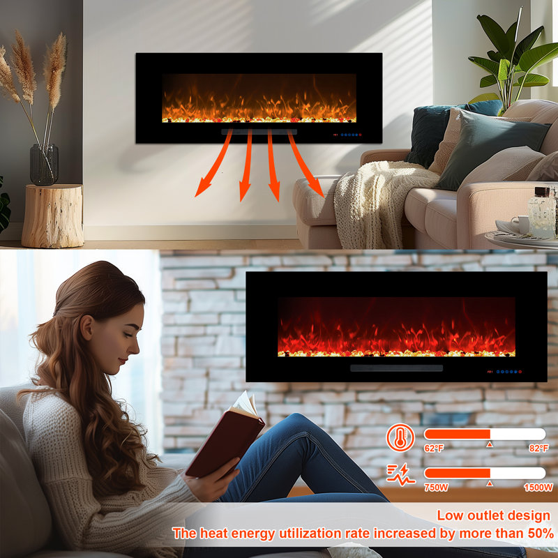 Craigmore Wall Mounted Electric Fireplace, 18.34" H x 84" W x 5.01" D