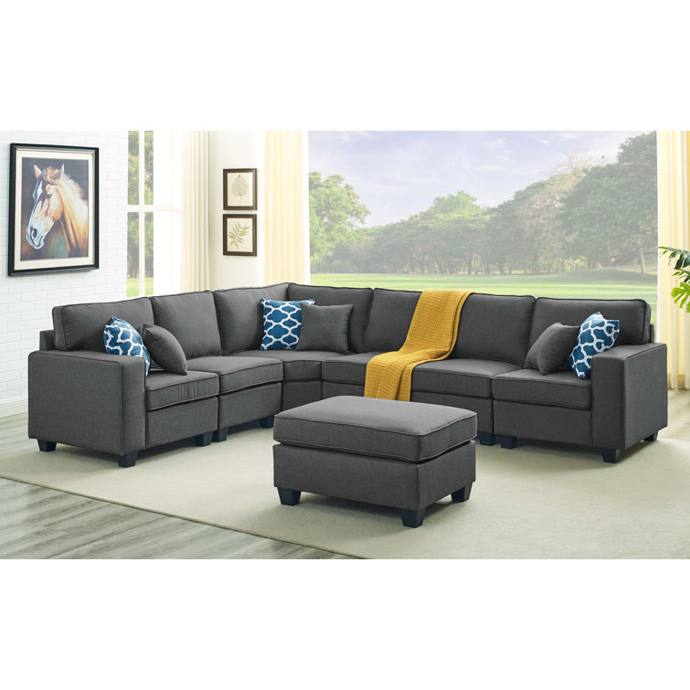 Samual 123.5" Wide Reversible Modular Corner Sectional with Ottoman, INCOMPLETE SET