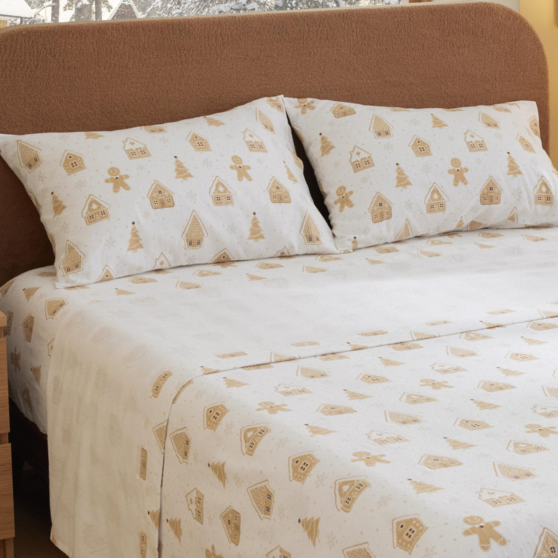 Ensemble de lit en flanelle 100% coton, Ensemble de draps pour lit simple avec 1 taie d'or