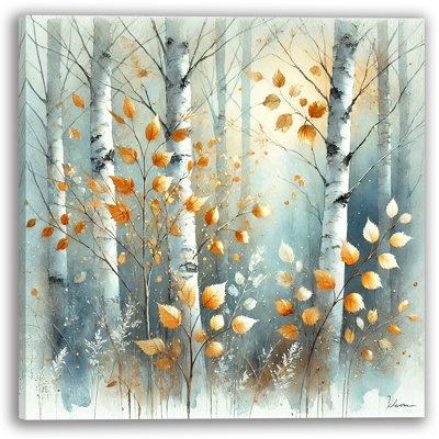 «Golden Leaves Autumn Birch Forest», art mural sur toile tendue