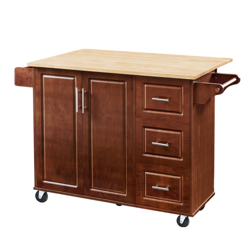 Îlot de cuisine polyvalent avec porte-serviettes et rangement interne, rangement pratique brun 5 roulettes lisses, Brun
