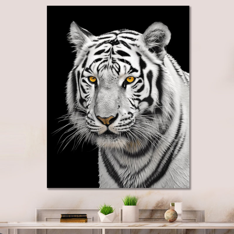 Tigre blanc féroce V - animaux, art mural sur toile, Toile tendue, H 32 po x l 24 po x P 1 po