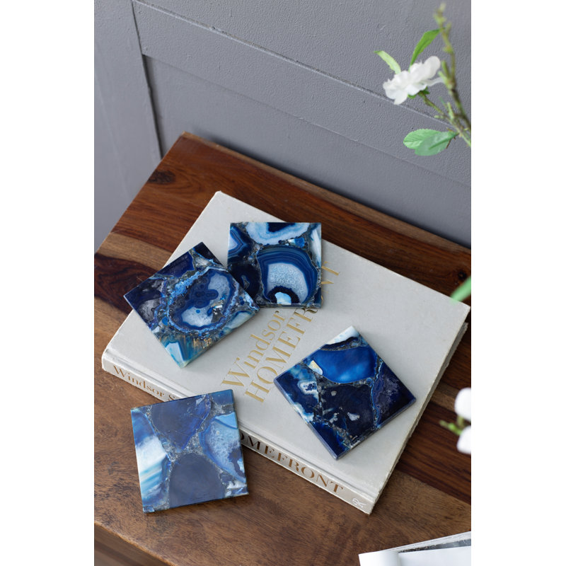 Blue Agate Stone Square Coasters - Set of 4