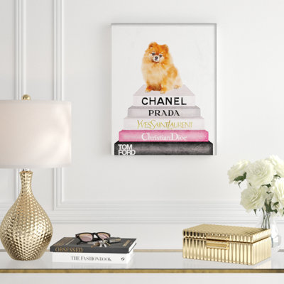 " High Fashion Bookstack Pomeranian Dog "