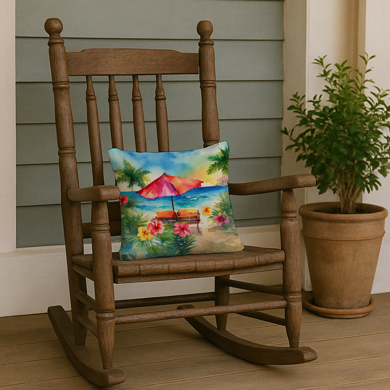 Coussin Hawaii, Hibiscus à l'aquarelle, Carré 14 po