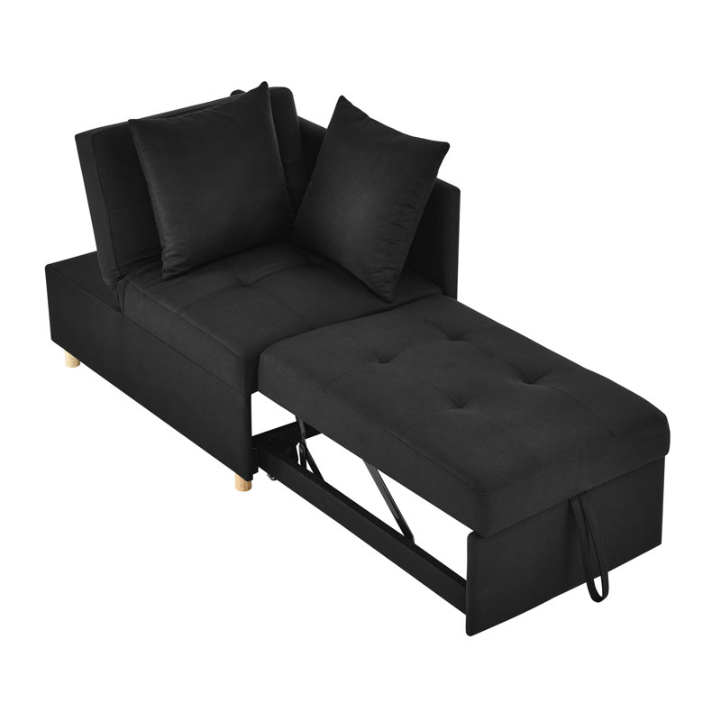 Canapé-lit convertible avec dossier réglable et fauteuil inclinable avec canapé-lit à roulettes, tissu de lin moderne pour le salon pour les espaces restreints, noir