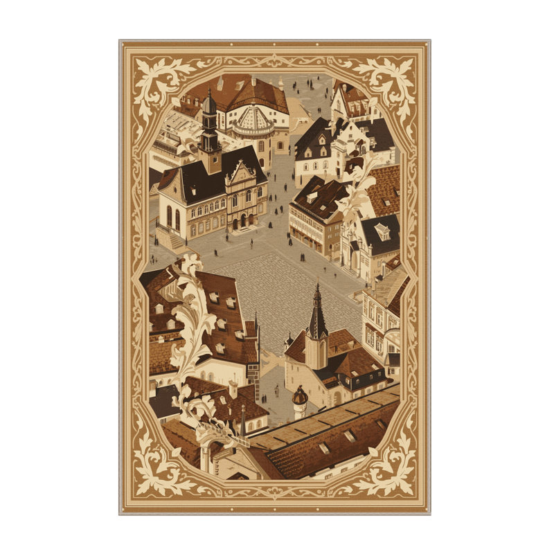 Machine Washable Pandelica Krakow Old Town Vintage Vintage Look Rug in Brown – Beige Binding, 5x8