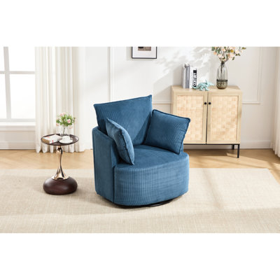 Fauteuil d'appoint moderne bleu pivotant à 360 degrés, structure en bois massif robuste, base en métal, chambre à coucher, salon, coin lecture d'une capacité de 350 lb, bureau, poids