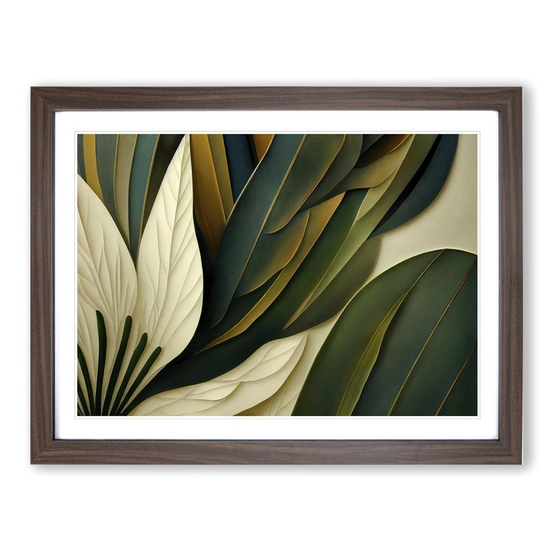 Art Deco Plant Leaf - Single Picture Frame Print, Brown, 46cm H x 64cm W 