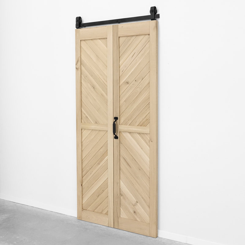 Solid Oak Barn Door with Single Bi-Folding System, Unfinished