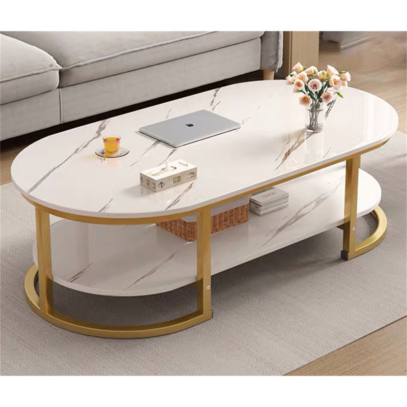 Encrata Solid Wood Top Single Coffee Table, White/Gold