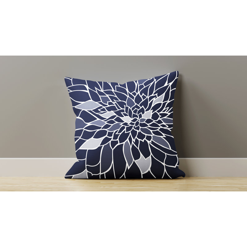 Raina Outdoor Reversible Throw Pillow, 15W" x 15H", Navy Blue