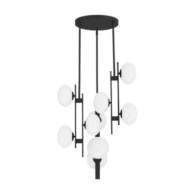 Chanda 22-inch 9-light Matte Black Chandelier with Opal Glass Shades