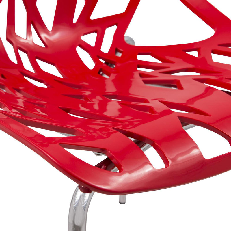 Red Color Side Chair with Chromed Legs