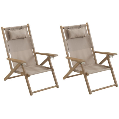 2 Beach Chairs - Outdoor Weather-Resistant Wood Folding Chairs with Carry Straps and Reclining Seat - Beach Essentials by Lavish Home