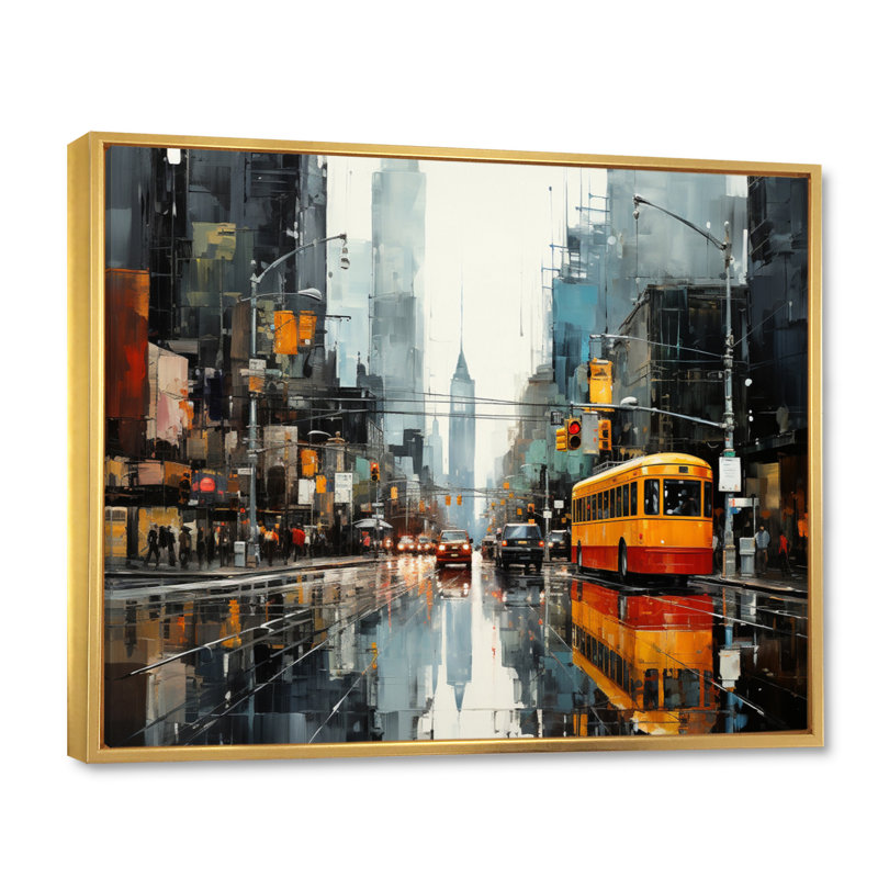 Cityscape Collage IV sur toile, H 16 po x l 32 po, Cadre flottant doré