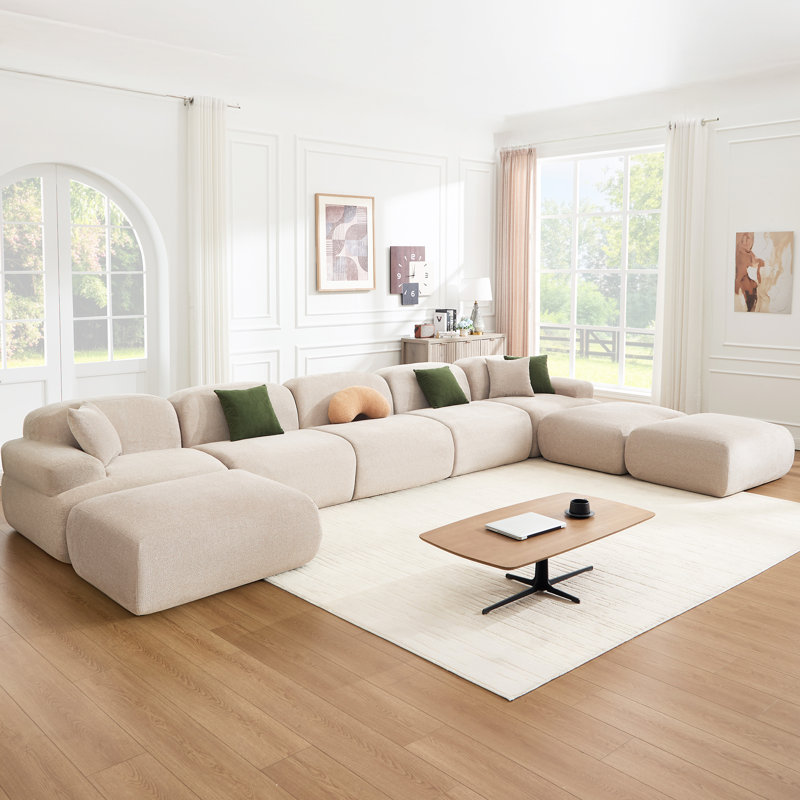 188" U Shaped Sectional Oversized Modular Sofa Chenille Corduroy Compression Sofa, Khaki Polyester Blend