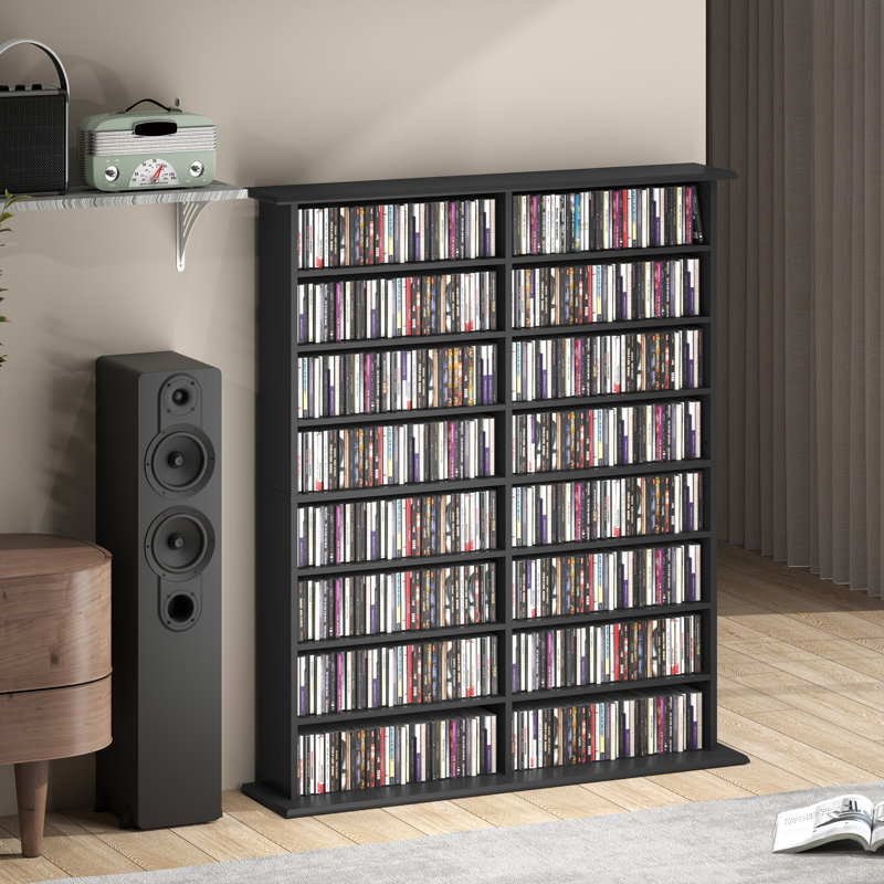 Étagère de rangement pour DVD à 8 niveaux avec tablettes réglables, Noir