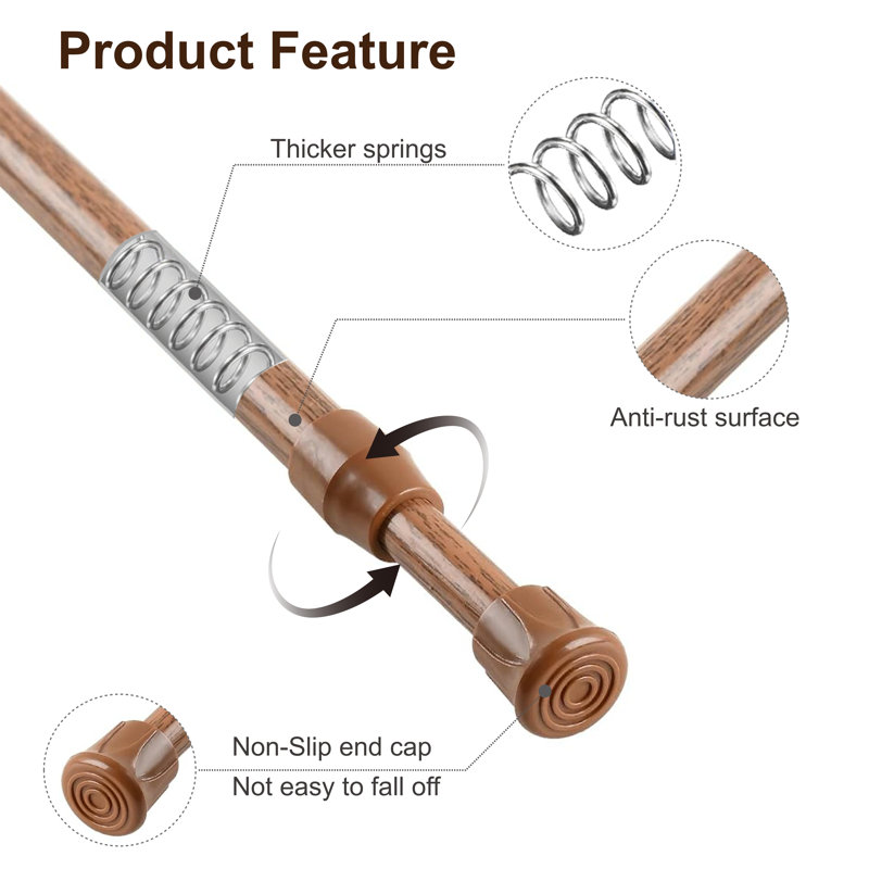 Adjustable Spring Tension Rod,1/2" Diameter,Steel Tube,6-Pack，Wood Colour,20-35", Wood Colour, 20-35"