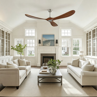 72 Inch  Solid Wood  Ceiling Fan without Light With Wall Switch and Remote Control,6 Speed,3 Blades Walnut Indoor Ceiling Fans for Patio,Indoor,Living Room,Bedroom,Porch,Farmhouse--STAIN NICKEL