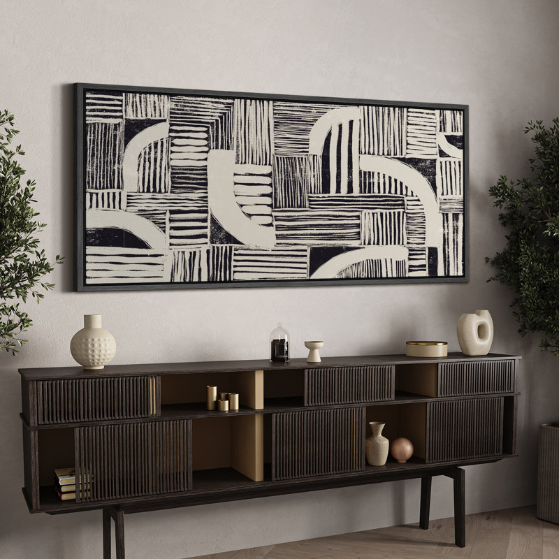 Ligne géométrique «Blackish Green Abstract Shapes Rustic Mid Century Modern Decorations, très grande œuvre d'art, impression encadrée»