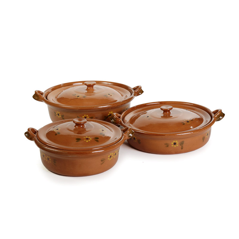 Batterie de cuisine ancienne, pot de cazuela plat en argile mexicaine, petit, 3 pintes