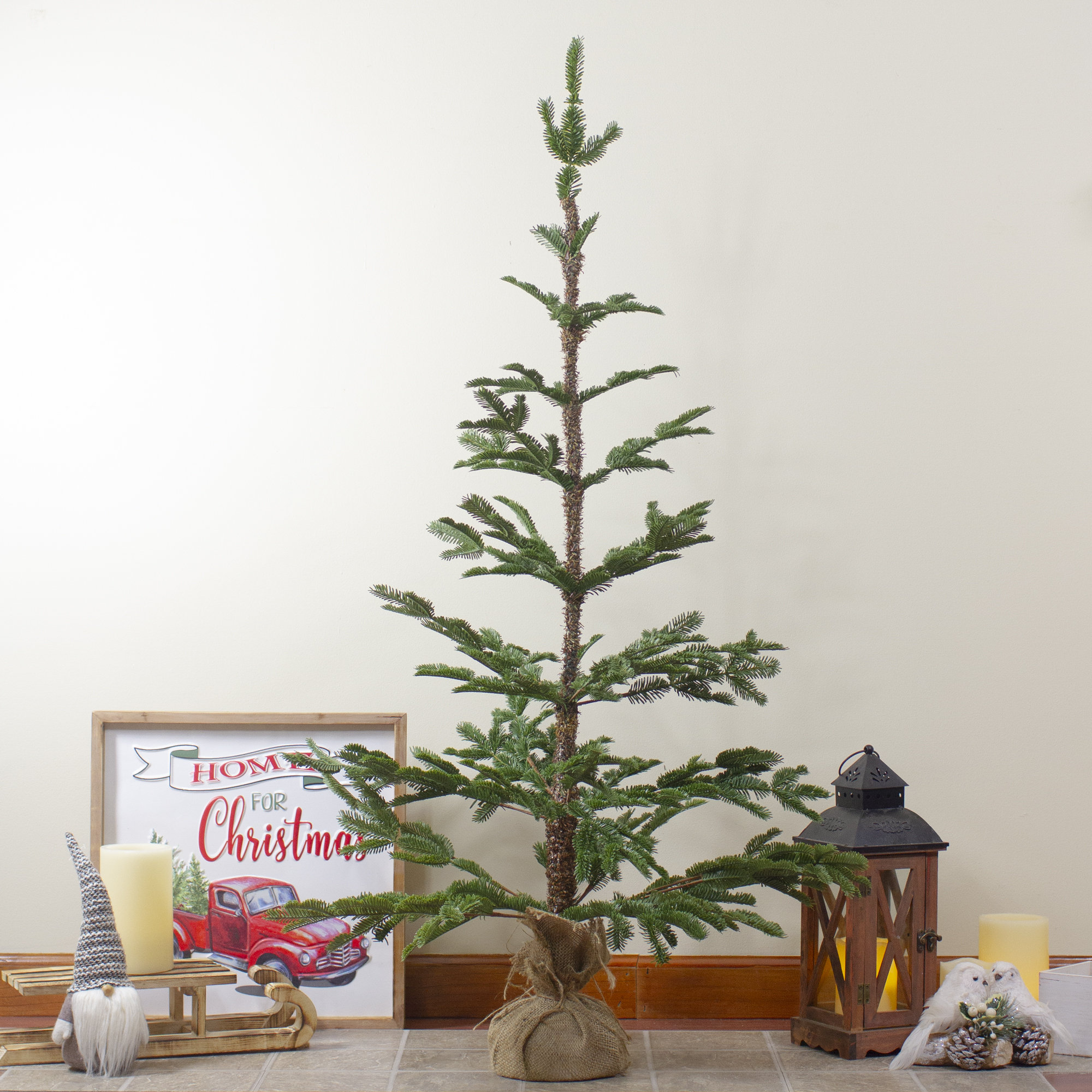 Green Ponderosa Pine Artificial Christmas Tree with Jute Base- Unlit, 4' H