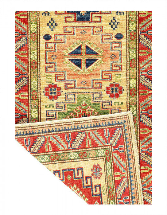 Tapis de couloir kazak fin noué à la main 2 pi 7 po x 8 pi 3 po