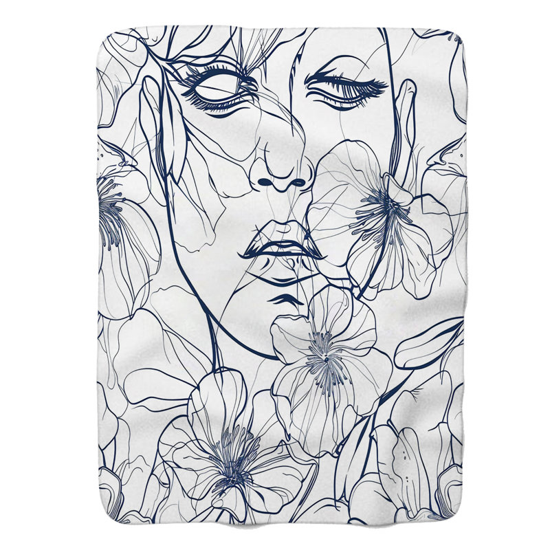 Artistic Face with Florals - Couverture sherpa de qualité supérieure 1 pièce, Lit simple