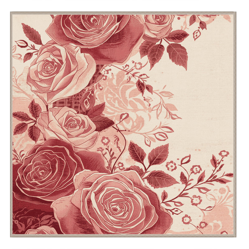 Machine Washable Paesyn Rose Classic Floral Rug in Beige – Beige Binding, 6' Square