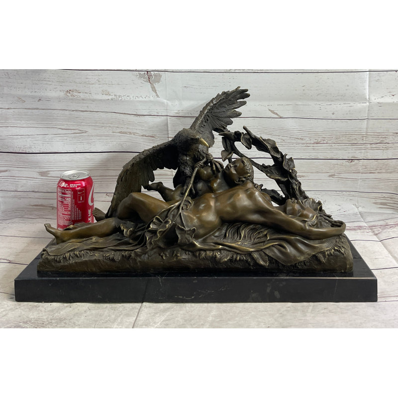 Nude Woman with Baby & Eagle Bird Bronze Sculpture Statue Decor Signed Truffot on Marble Base