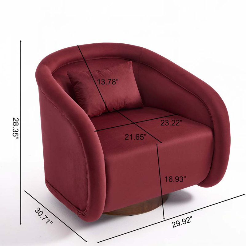 30.71" Swivel Barrel Chair with Teddy Upholstery, Wine Red