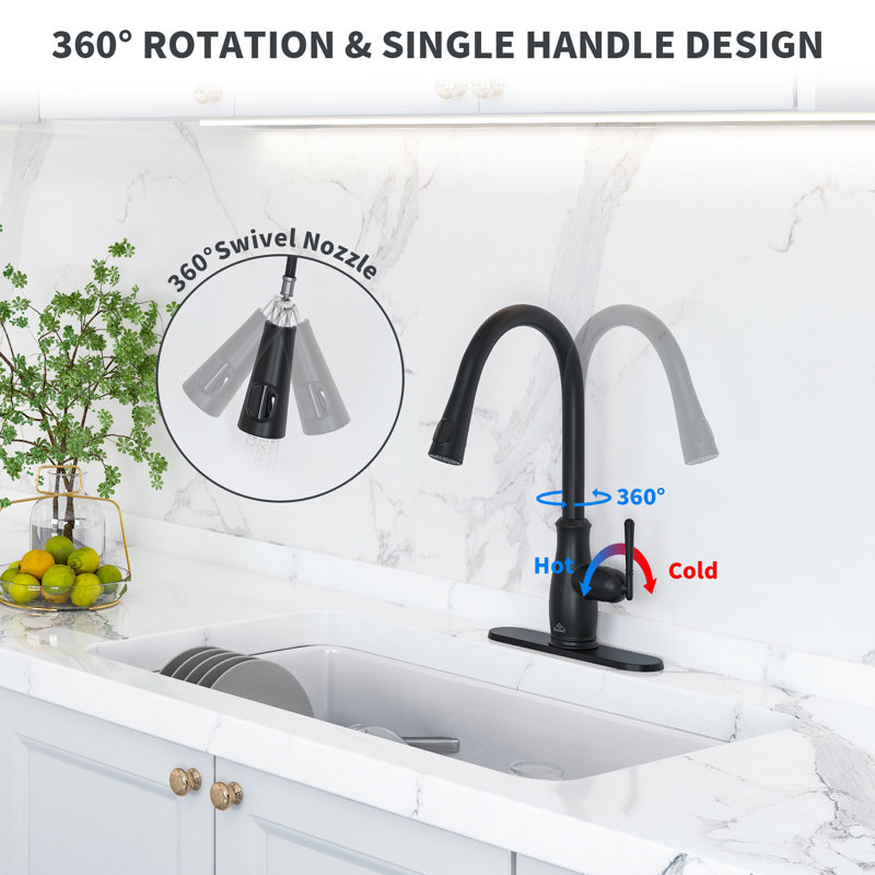 Willow Pull Down Sprayer Kitchen Faucet with Digital Display and Deck Plate