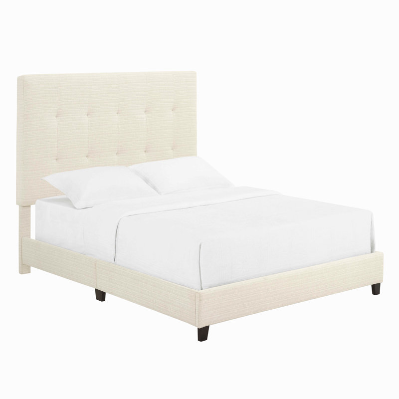 Queen Size Beige Tufted Upholstered Platform Bed