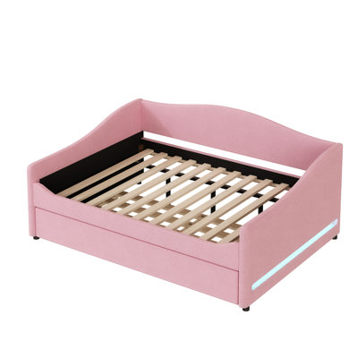 Pink Daybed With And Trundle For A Relaxing Bedroom - Soothing Ambiance Full Size Fleece Upholstery Rolling Smooth Movement