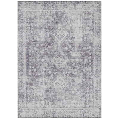 5' X 8' Plum Oriental Washable Indoor Outdoor Area Rug