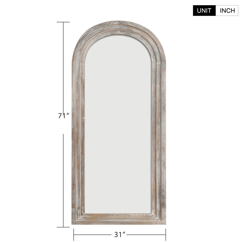 Dainah Arch Full Length Wall Mirror with Wood Frame, Weathered White, 71" x 31"
