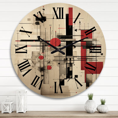 Illustration rétro rouge et bleue - Horloge murale moderne surdimensionnée en bois géométrique